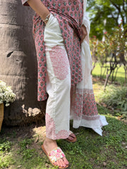 onion pink floral handblock full suit set