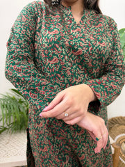 Green floral woollen kurta