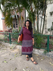 Wine Ajrakh Designer kurta