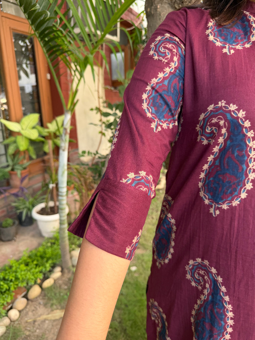 Mulberry Maroon Ambi Kurta sleeve by Sanskritam