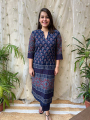 Royal Blue Ajrakh designer Kurta