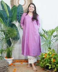 Lavender Textured Chanderi Aline kurta