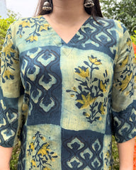 Bagru green modal silk kurta