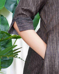 Brown lines muslin silk coord set