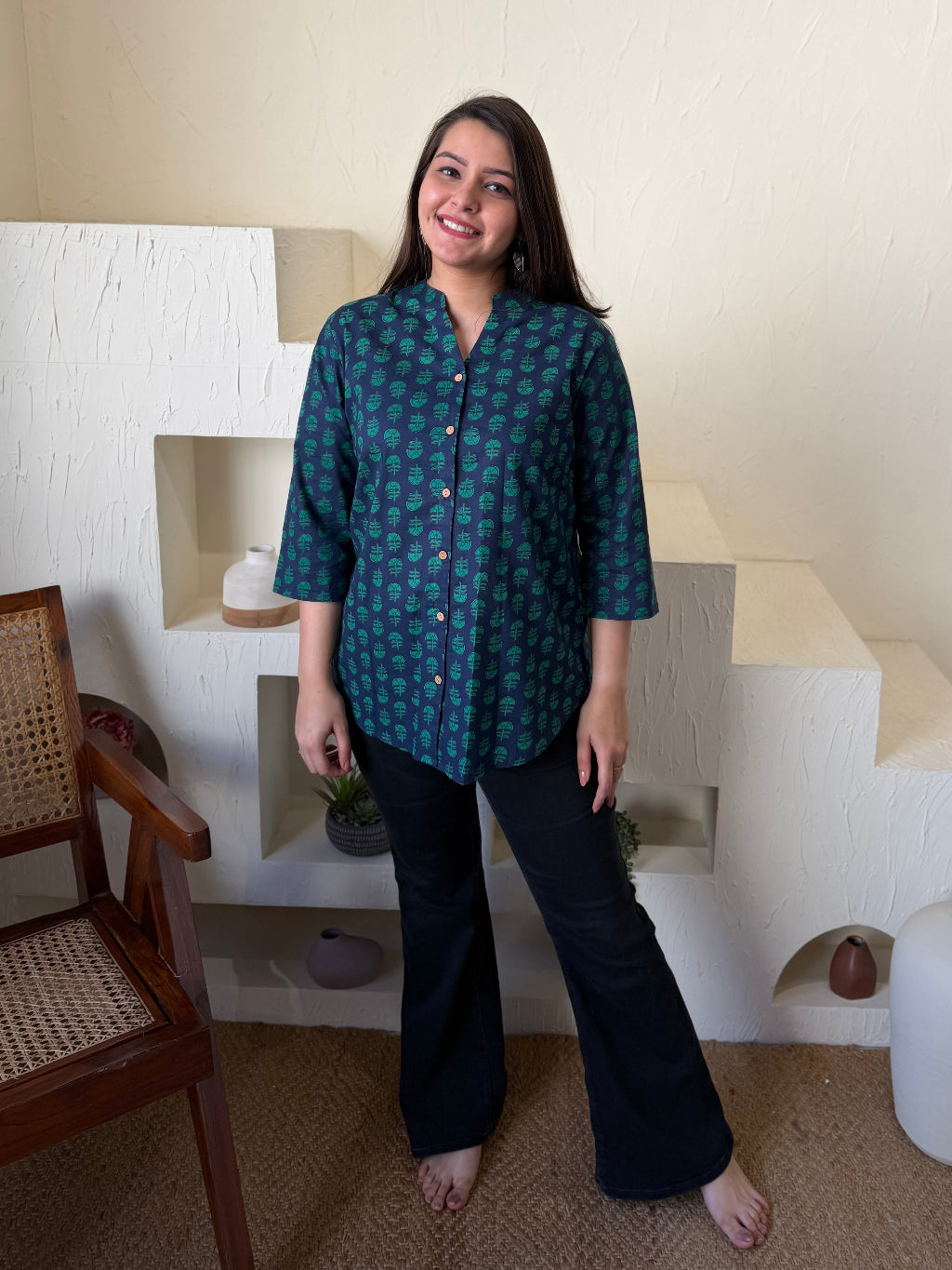 Indigo Green Buta Shirt by MySanskritam