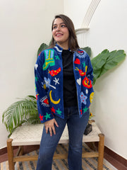 Blue abstract Suzani jacket