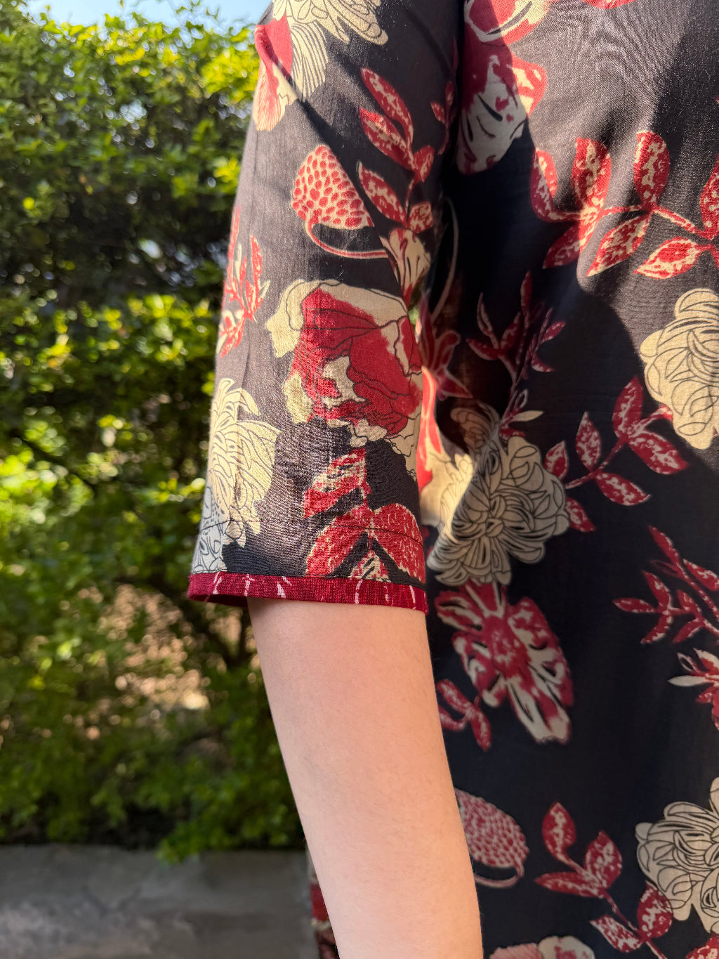 Black Floral Suit Set sleeve detail by MySanskritam