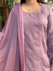 lavender embroidered woollen suit set
