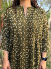 Mehendi green Sanganeri pintucks top