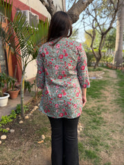 Pastel blue floral Pintucks top