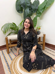 Black geometric A-line kurta
