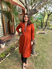 Rust Solid Woollen kurta