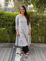 Grey Lines South Cotton A-line Kurta by MySanskritam