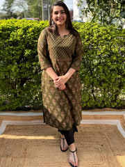 Mehendi green sanganeri yoke kurta