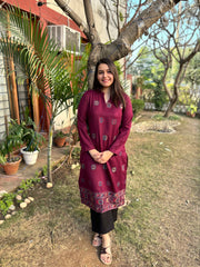 Wine Kullu style woollen long kurta
