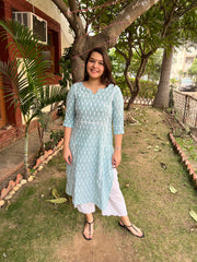 Pastel blue ikkat kali kurta