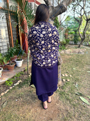 Royal Bule woollen suit set with embroidered stole