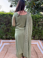 Mehendi green Lucknowi full suit set