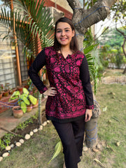 Pink Kanni embroidered short kurti (woollen)