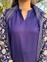 Royal Bule woollen suit set with embroidered stole