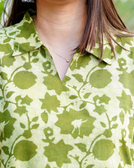 Parrot green bagru kurta with pocket