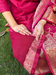Maroon Banarsi Full Suit Set lining by Sanskritam