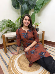 Rust Blue Flower printed kurta