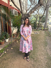 Pink Floral Aline Kurta
