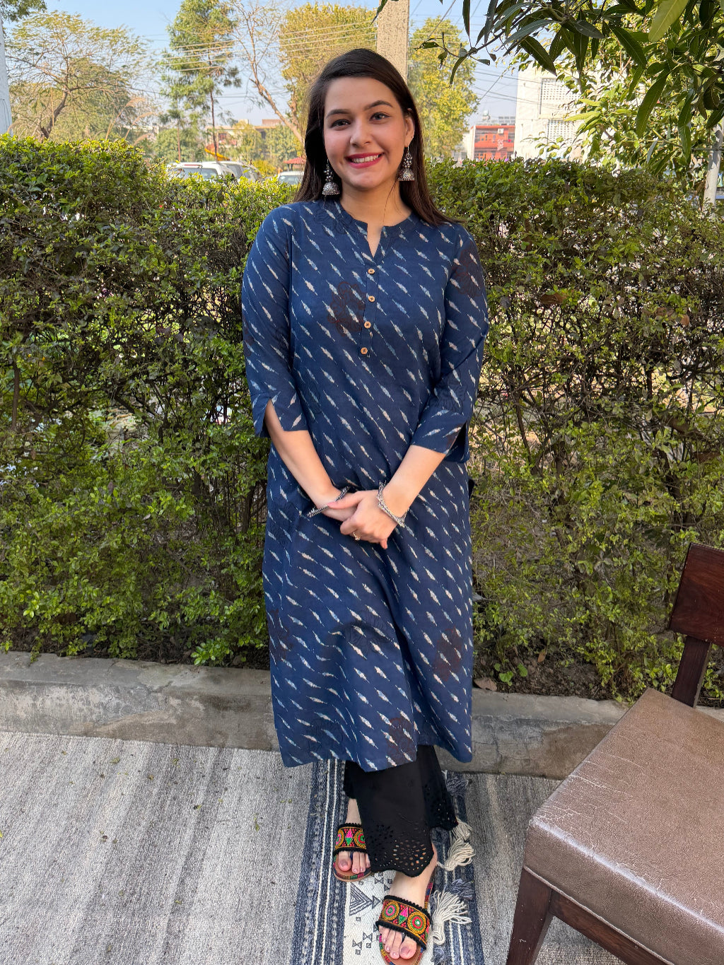 Indigo Geometric Ajrakh Kurta by MySanskritam