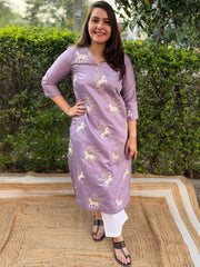 Lavender full embroidered Long kurta