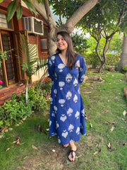 Royal Blue Ikkat Dress (with pocket) - MYSANSKRITAM