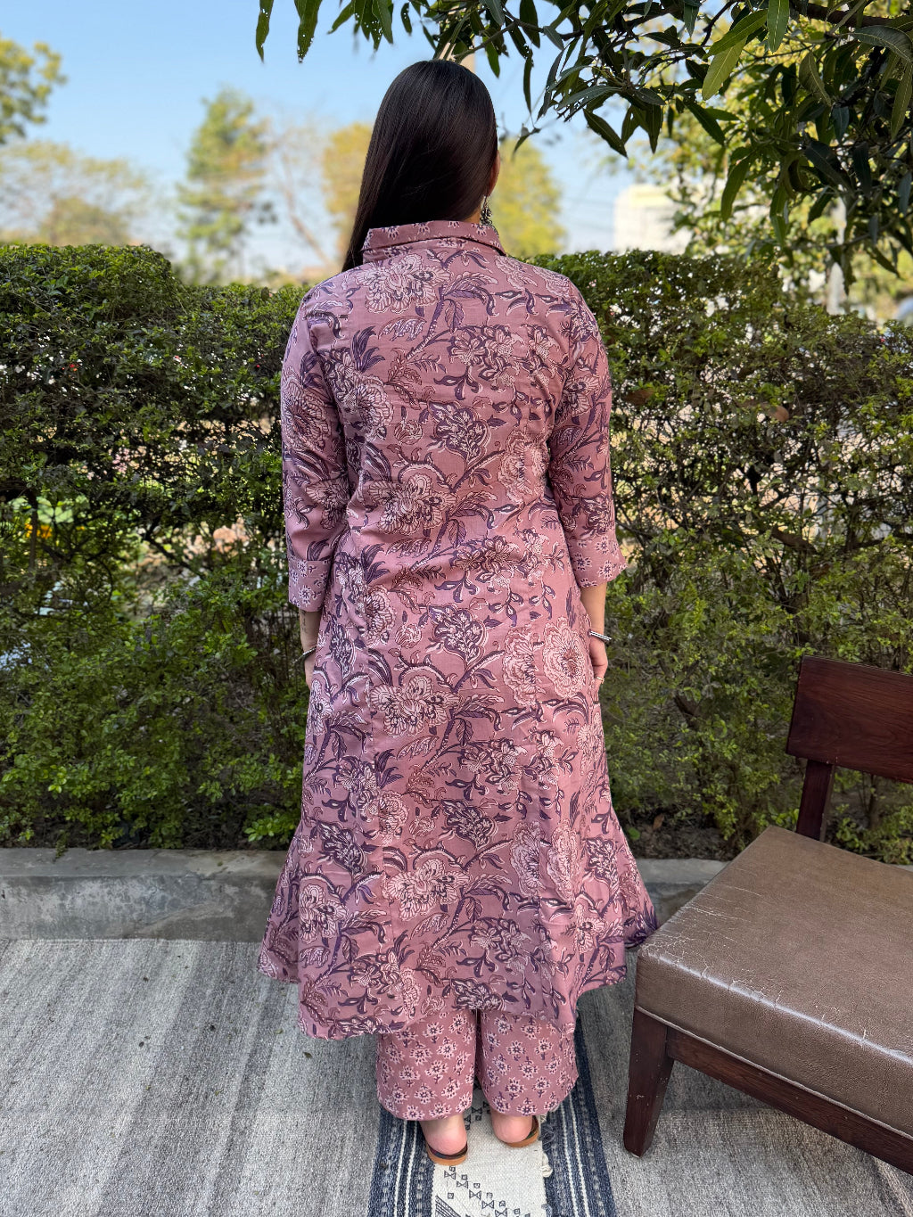 Lavender Floral Aline Coord Set from the back by MySanskritam