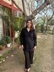 Black textured woollen Top