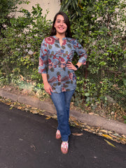 Dusty blue floral printed Shirt