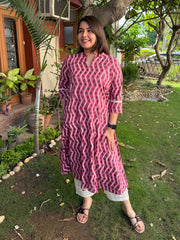 Onion Pink Ikkat A-line Kurta with Pocket by MySanskritam