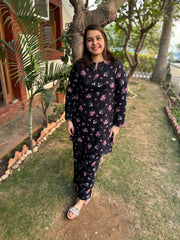 Navy floral fleece woollen fabric kurti top