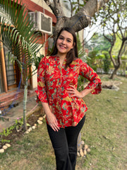 Red floral button shirt