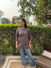 Blue beige geometric button kurti