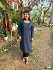 Ferozi floral woollen long kurta