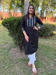 Black Yoke embroidered Solid kurta