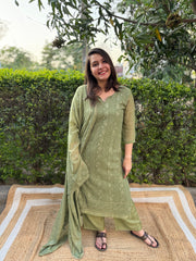 Mehendi green Lucknowi full suit set