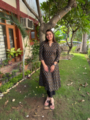 Black ikkat cotton straight Kurta