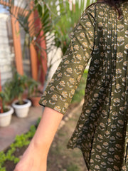 Mehendi green Sanganeri pintucks top