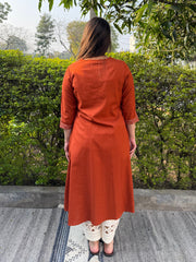 Rust Bloom Tassel A-line Kurta from the back by Sanskritam
