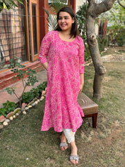 Pink textured Aline kurta with Pocket