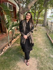 Black Woollen suit set with Shawl - MYSANSKRITAM