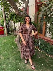 Brown Ajrakh handblock printed dress