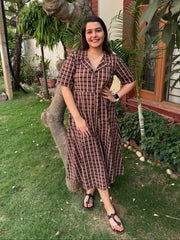 Brown Ajrakh handblock printed dress