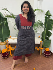 Black Choti buti Ajrakh Yoke kurta - MYSANSKRITAM