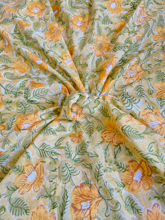 Pastel Multi Floral Handblock Printed Fabric With Border